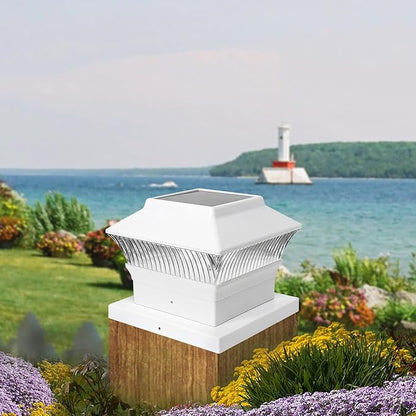 8 Pack Solar Post Cap Lights - Classic #2: Fits 4x4 Vinyl, 4x4 & 6x6 Wood Posts, 25 Lumen 3000K Warm White, Outdoor Deck Fence Light, Waterproof, Elegant White