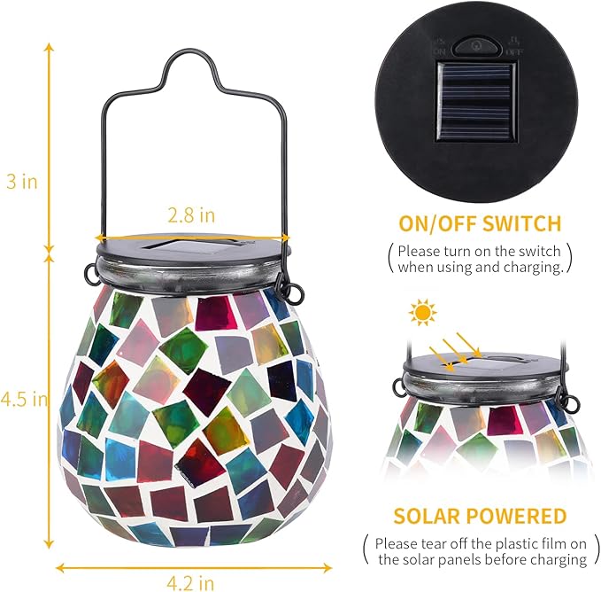 Solar Mosaic Lanterns, Porch Hanging LED Decor