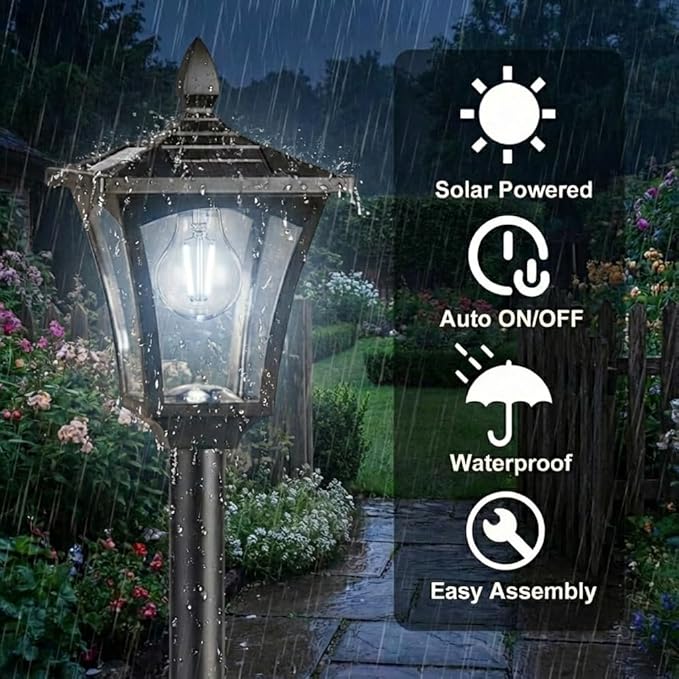 76" Solar Lamp Post Lights with Planter, Glass & Metal Street Light Outdoor Waterproof, 60 Lumens Dusk to Dawn Solar Pole Light for Garden, Yard, Driveway, Porch, Patio, Cool White