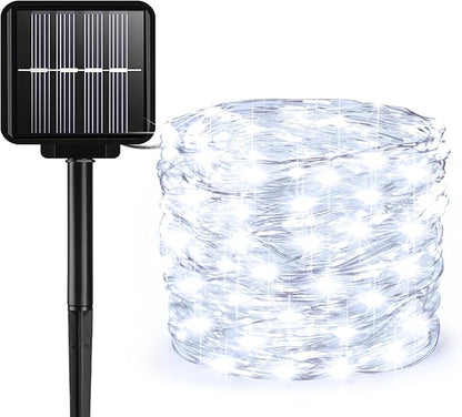 Solar String Lights Outdoor, 66 Feet 200 LEDs 8 Modes Solar Fairy Lights for Outside, Waterproof Outdoor Light for Patio Yard Christmas Tree Halloween Wedding Party Decorations, Cool White