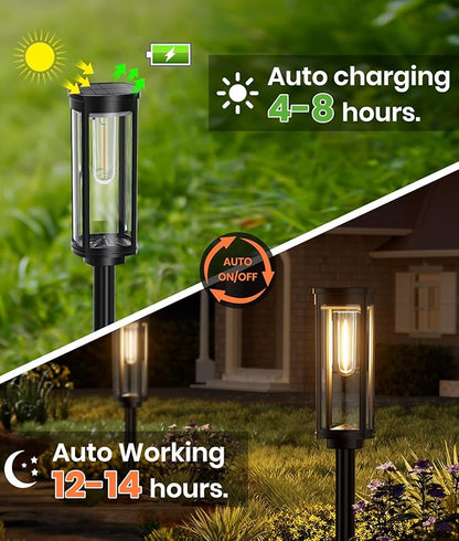 12 Pack Solar Pathway Lights Outdoor IP65 Waterproof Super Brightness Solar Powered Landscape Path Lights for Outside Walkway Driveway Garden