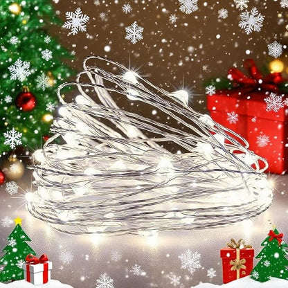 Christmas 4 Pack 33Ft 100 Cool White Led Fairy Lights Battery Operated with Remote Control Timer Waterproof Silver Copper Wire Twinkle Lights