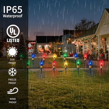 Jumbo Christmas Pathway Lights Outdoor, 7FT 4Pcs Multicolor LED Connectable Plug in Walkway Lights for Driveway, Yard, Fence Decor, Green Wire, Waterproof & UL Listed