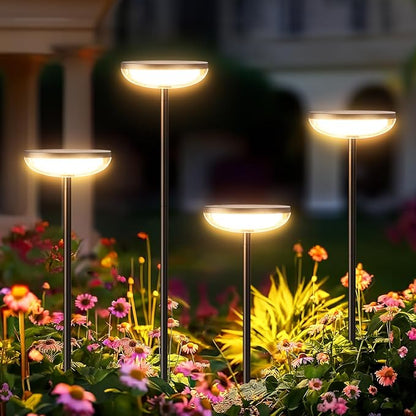 Tall Solar Pathway Lights Outdoor, 2 Pack Solar Garden Lights Outdoor Waterproof Bright Up to 12 Hrs, Round Garden Light for Yard Flower Bed Patio Path Walkway Driveway Outside Decor