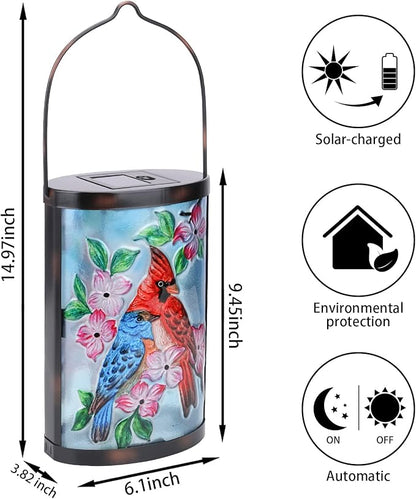 Hanging Solar Lantern Outdoor Bluebird Waterproof LED Cardinal Light Decorative Tabletop Lamp for Patio Garden Yard Decor