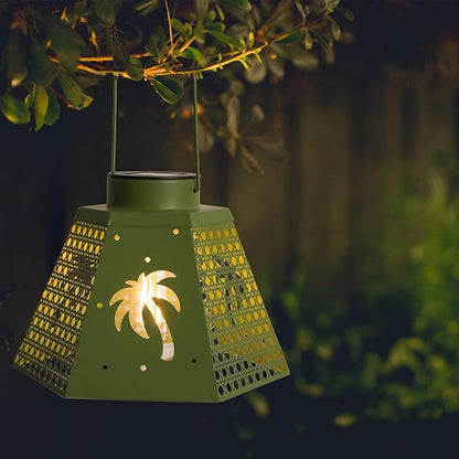Outdoor Solar Lanterns Waterproof Hanging Solar Metal Lantern 9.5" Coconut LED Lantern Yard Art Decor for Yard, Patio, Hallway, Birthday Mothers' Day Gifts (2 Pack, Green)