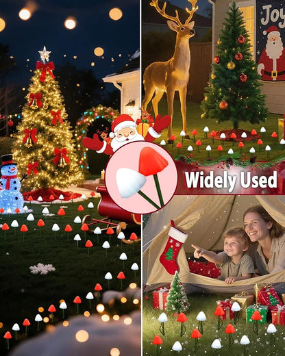 OZS 2PK 32LED 55FT Red and White Christmas Decorations Mushroom Solar Lights, Christmas Lights Outdoor with 8 Lighting Modes, Solar String Lights Waterproof for Outside Yard Party