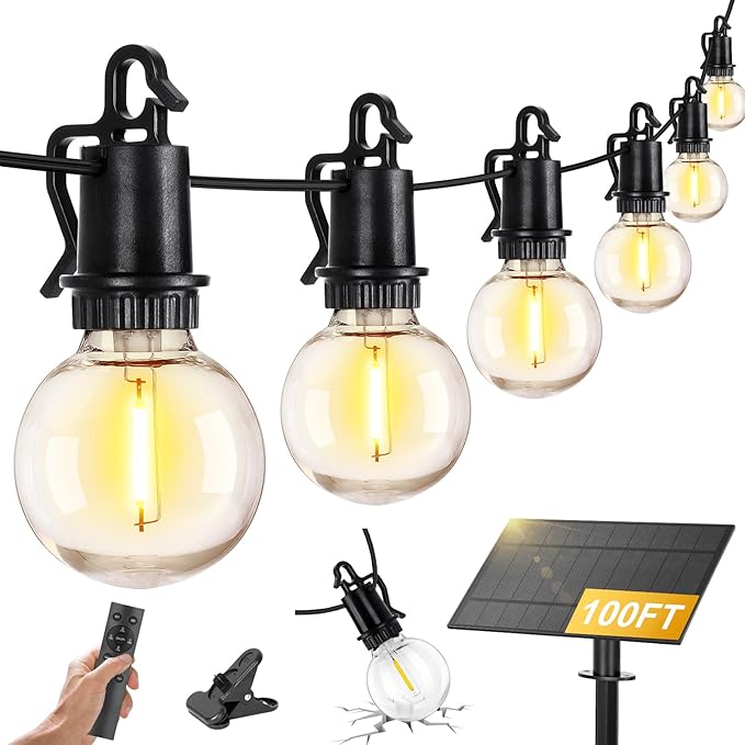 ZJOJO 100FT Solar Lights Outdoor Wateroproof, Solar String Lights with with Remote USB Port 32 LED Shatterproof,Dimmable Outdoor Lights Long Last for Garden,Patio, Backyard, Camping Christmas Light
