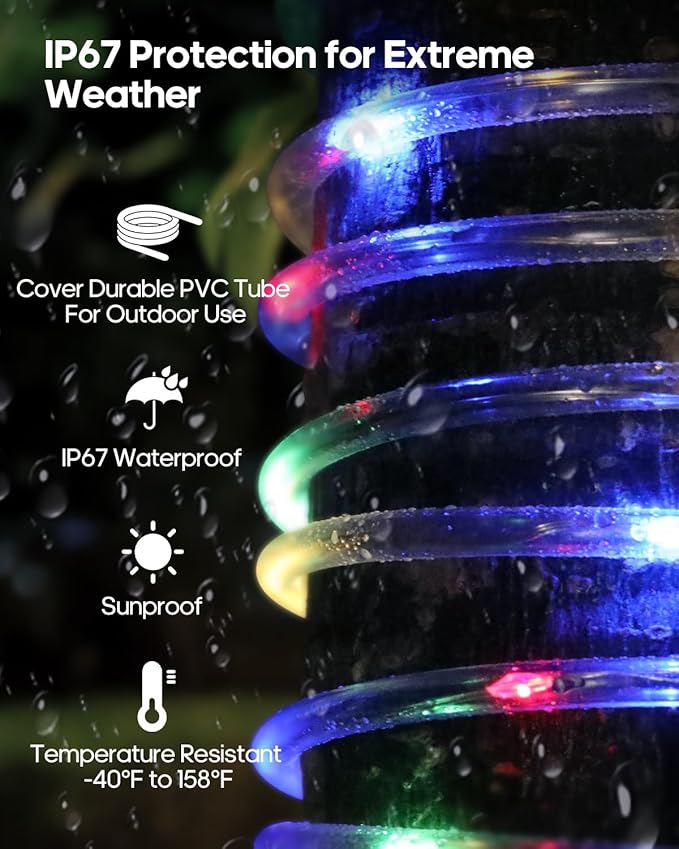 ICRGB Solar Rope Lights Outdoor, 132FT 400 LED Solar Rope Lights,IP67 Waterproof, 8 Modes, Outdoor Patio Porch Tree Wedding Christmas Pool Garden Decorative (Multi-Colored)