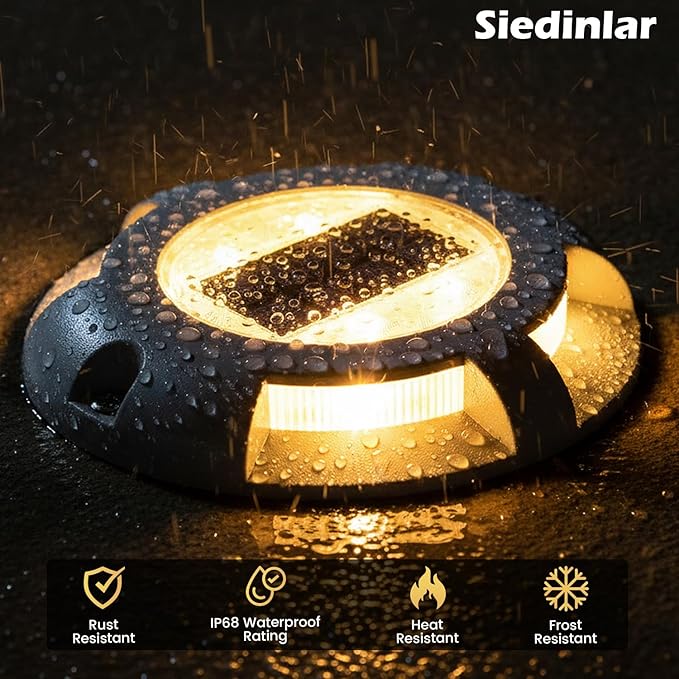 SIEDiNLAR Solar Deck Lights Dock Driveway Light LED Solar Powered Outdoor Waterproof Road Markers for Pathway Step Stair Garden Ground Sidewalk Yard 16 Pack (Warm White)