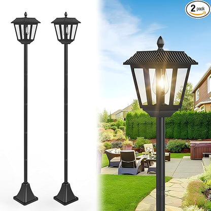 2Pack Solar Lamp Post Lights, Outdoor Solar Pole Light Waterproof 70" Tall Floor Street Lights Outside Garden Front/Back Door Yard Patio Decoraion, Warm White