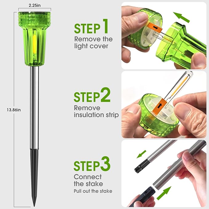 8-Pack Green Solar Path Lights, Outdoor Driveway LED