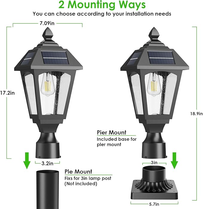 Solar Post Lights Outdoor, Aluminium Solar Lamp Post Light with Pier Mount Base, Outside Decor for Yard Garden Pole Pillar, 100 Lumens (Cool White) ﻿