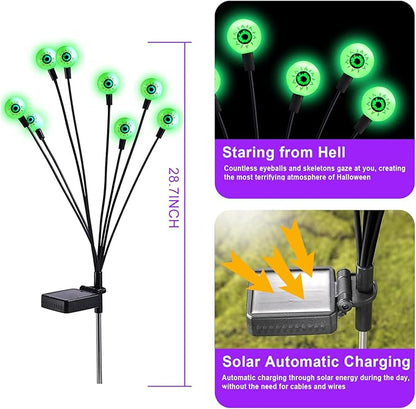 ASMAD Scary Solar Eyeball Lights, Waterproof Swaying Firefly Path Lights for Outdoor/Halloween Decorations/Garden/Yard/Patio/Party Decor, Green Eyeball, 4 Pack, 32 LEDs