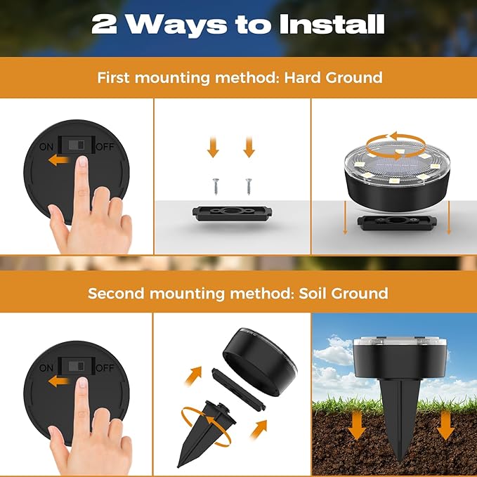 Mini Outdoor Solar Lights，8 Pack Solar Garden Light for Outside IP65 Waterproof, 8 LED Disc Landscape Lighting for Garden Yard Driveway Walkway Poolside Deck Lawn Patio，Warm White