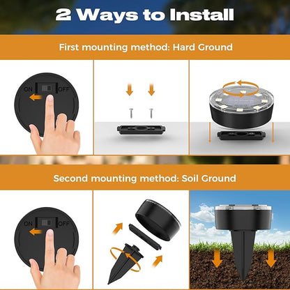 Mini Outdoor Solar Lights，8 Pack Solar Garden Light for Outside IP65 Waterproof, 8 LED Disc Landscape Lighting for Garden Yard Driveway Walkway Poolside Deck Lawn Patio，Warm White