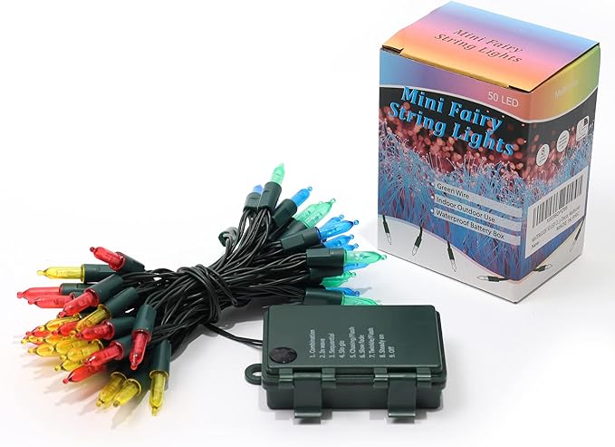 50 LED Christmas Twinkle Lights, 16ft Waterproof for Porch