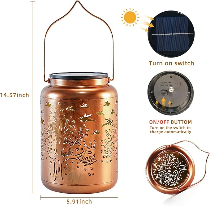Tree of Life Solar Lanterns Outdoor Waterproof, 14.6'' Large Lamps, Upgraded 2000mAH Battery, Metal Christmas Gift, Birthday Gifts for Women Mom Grandma, Garden Yard Patio Lawn Pathway Decor