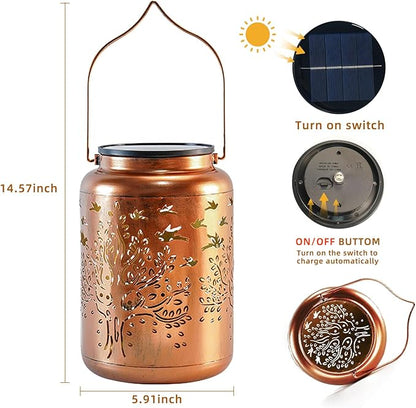 Tree of Life Solar Lanterns Outdoor Waterproof, 14.6'' Large Lamps, Upgraded 2000mAH Battery, Metal Christmas Gift, Birthday Gifts for Women Mom Grandma, Garden Yard Patio Lawn Pathway Decor