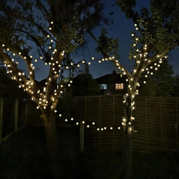 50ft 120 LED Solar Star Fairy Lights, Outdoor Decorative Solar String Lights, Waterproof Ambiance Lighting for Patio Deck,Camper,Gazebo,Girls Themed Room,Garden,Porch,Bush Decor,Warm White