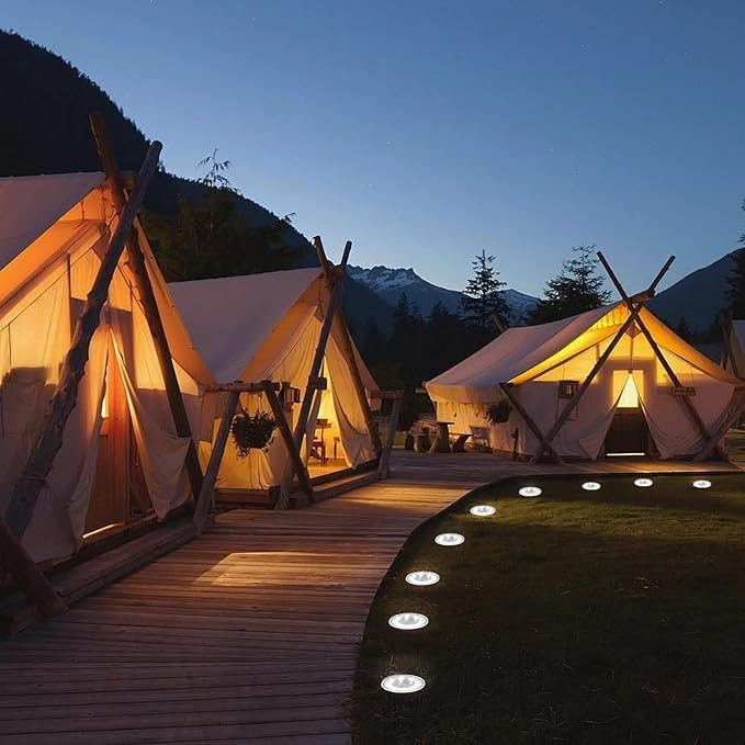 Ground Lights 8 Pack, IP68 Waterproof Solar Disc Lights for Outdoor, Flat Garden Light, In-Ground Light, Landscape Lighting for Pathway, Walkway, and Yard-8 Pcs (Cold White)