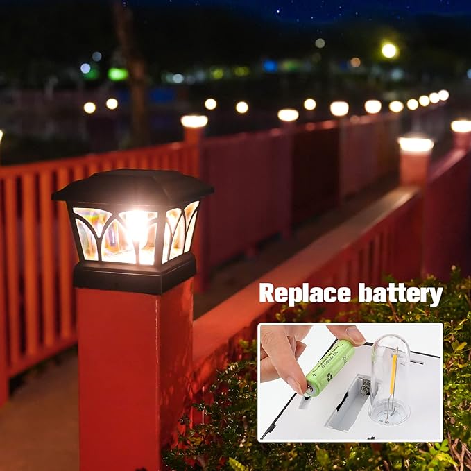 VOLISUN Solar Post Cap Lights Outdoor 4Pack, with Edison LED Bulbs, 2 Brightness Setting, Fence Post Lights Solar Powered for Garden Fence Deck Mailbox Yard Porch, Fits 4x4 6x6 Posts(Slate Black)