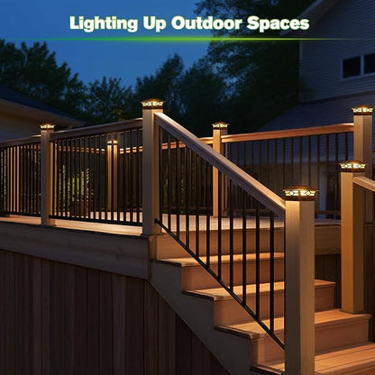 Solar Post Cap Lights Outdoor 12pack, Waterproof Solar Powered Deck Fence Post Lights for 4x4 Wood/Vinyl Posts, Solar Outdoor LED Light with Cool/Warm Lighting Decorate Garden Patio Porch…