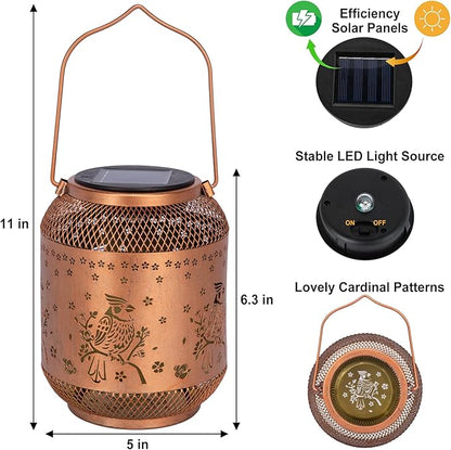 Cardinal Solar Lanterns Outdoor Waterproof, Cardinal Birthday Gifts for Women Mom Men, Metal Hanging Bird Decorative Lanterns for Yard Patio Lawn Garden Decor