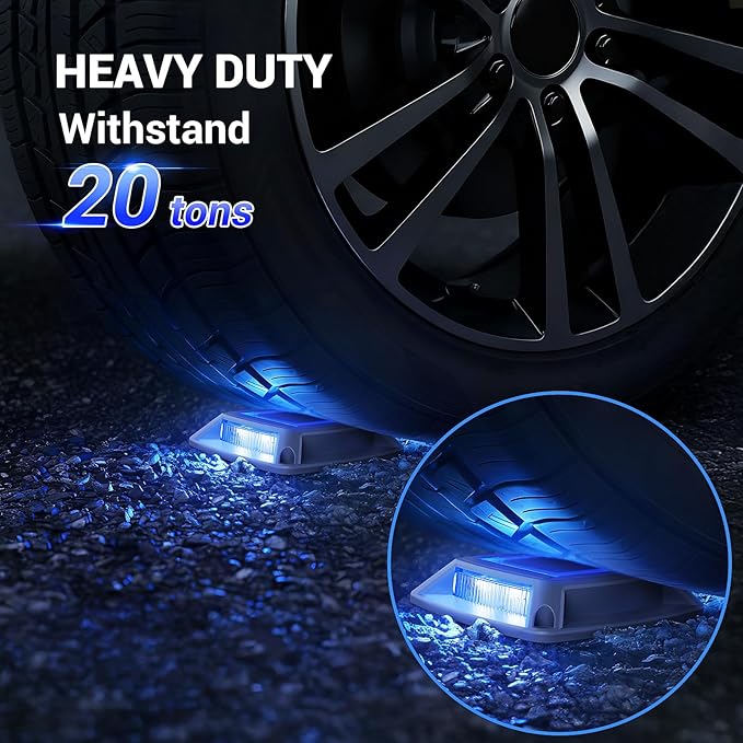 Solar Driveway Lights Outdoor 12 Pack, IP68 Waterproof Solar Powered Driveway Marker Deck Dock Lights for Steps Pathway Walkway Sidewalk Garden Yard Stair Marine (Blue)