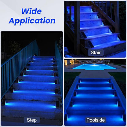 NIORSUN Solar Step Lights,16 Pack Blue LED Outdoor Step Lights, Stair Lights Outdoor for Patio, Fence, Yard, Walkway, Solar Powered Auto On/Off, IP67 Waterproof, Easy Install