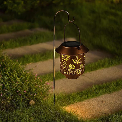 Solar Lantern Outdoor Hanging Lights Gifts for Women Mom Metal Garden Decor Outside Waterproof LED Lanterns for Patio(Hummingbird-2P)