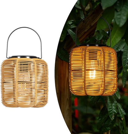 2PK Solar Lanterns Outdoor Waterproof Hanging Rattan Lantern Lights Solar Powered Decorative Table Lamp for Garden Patio Courtyard Lawn