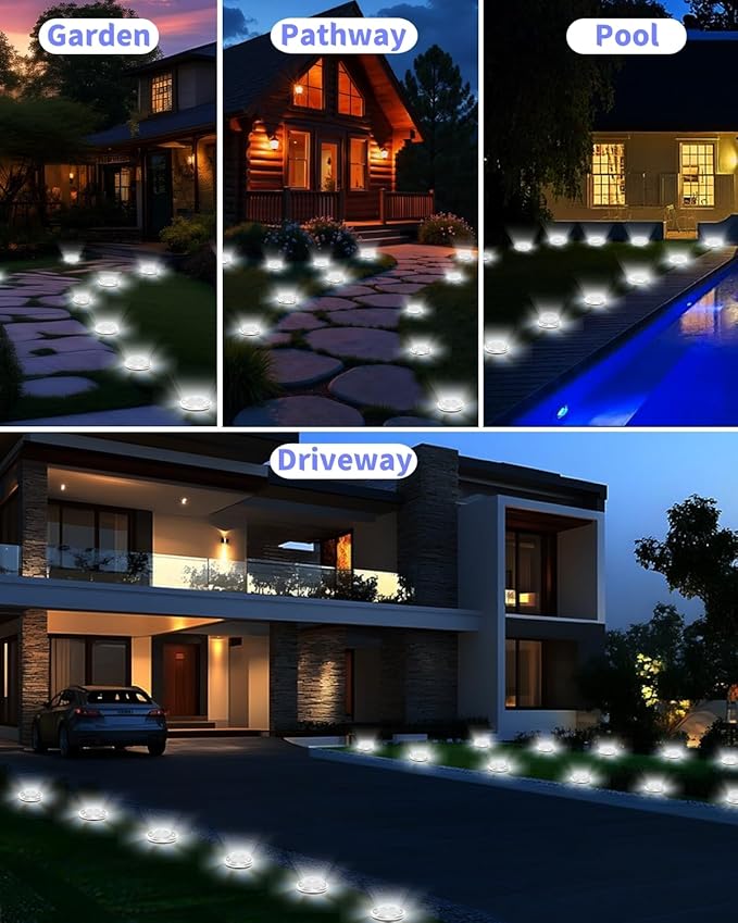 12-Pack Cool White In-Ground Solar Lights, Flat LED Garden