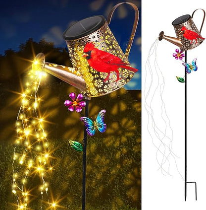 Solar Watering Can with Lights Outdoor Garden, 41in Large Red Cardinal Garden Stake Lights, Waterproof Decoration for Yard Lawn Pathway, Gifts for Mom Grandma Women Birthday Gardening Gift