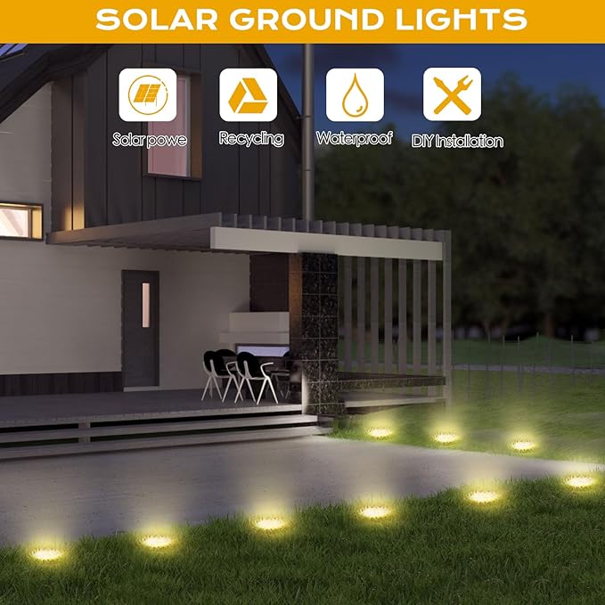 16-Pack Solar Ground Disk Lights, Waterproof LED