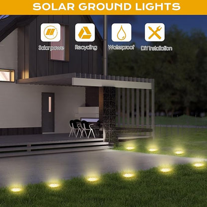 Solar Lights Outdoor 16 Pack, Solar Garden Outdoor Waterproof Pathway Lights Bright In-Ground Lighting Decor for Lawn, Patio, Yard, Driveway, Step and Walkway Warm Lights