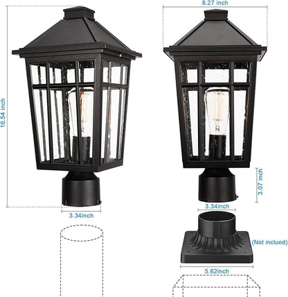 Darkaway Large Outdoor Post Lights Lamp Post Light Fixture, 17inch Waterproof Aluminum Post Lamp with Glass, Fence Deck Lighting for Garden, Patio, Pathway (Large，Black)