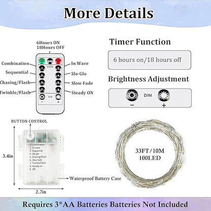 Christmas Fairy Lights, 33ft 100 LED Battery Twinkle Lights
