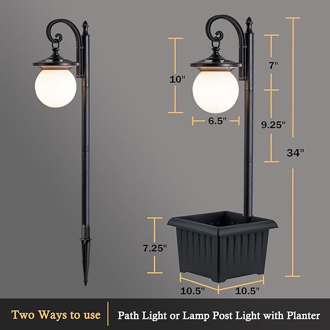 Black Solar Lamp Post Light, Outdoor Post Lighting