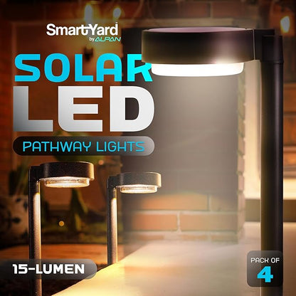 Solar Pathway Lights – 4 Pack, 6 Lumens LED, Warm White Light, Weather-Resistant Aluminum & Stainless Steel, Outdoor Garden Lighting, Easy Stake Installation, Waterproof, Durable for Yard & Pathways