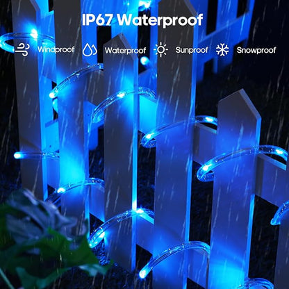 ICRGB Solar Pool Lights for Above Ground, 66FT 200LED 1800mAh Solar Rope Lights Outdoor, IP67 Waterproof Blue String Light with Remote, 8 Modes & Timing, Pool Garden Patio Fence Walkway Christmas