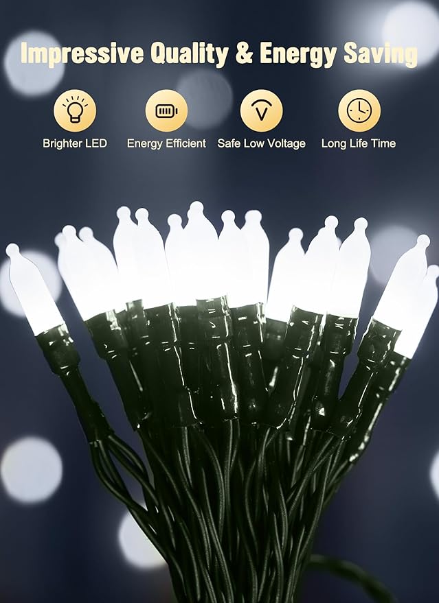 2-Pack 20 LED Christmas Twinkle Lights, 8ft Waterproof for Yard