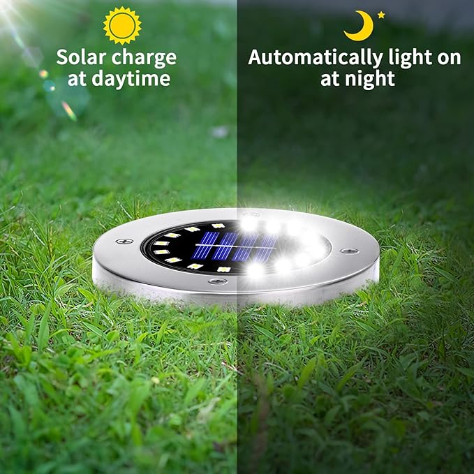 NFESOLAR Solar Lights Outdoor with 16 LEDs, Bright Solar Ground Lights Outdoor Waterproof for Yard Garden Lawn Walkway Driveway (White 8 Pack)