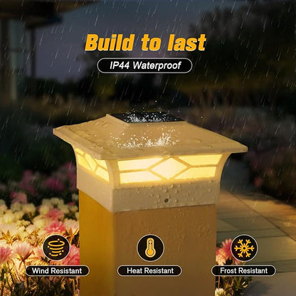 Solar Fence Post Lights 4pack, Cap Lights for 4x4/5x5 Vinyl Fence and 4x4/6x6 Wooden Post, Warm White/Cool White Lighting, White Solar Cap Outdoor Waterproof Decorate Garden Pathway Dcek Patio