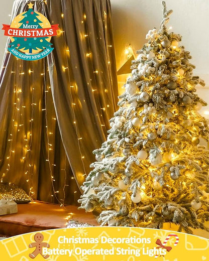 2 Pack Christmas String Lights Battery Operated with Timer, 66FT 200 LED Waterproof Twinkle Lights, 8 Modes Fairy Light for Indoor and Outdoor Bedroom Garland Tree Christmas Decorations (Warm White)