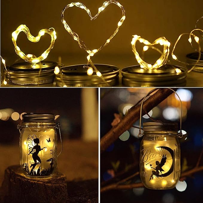 Solar Mason Jar Lights Lids, 10 Pack 30 LED Solar Fairy Lights for Regular Mouth Mason Jars, Outdoor Hanging Mason Jar Lights for Garden Yard Decor, Wedding Christmas Gifts (Jars Not Included)