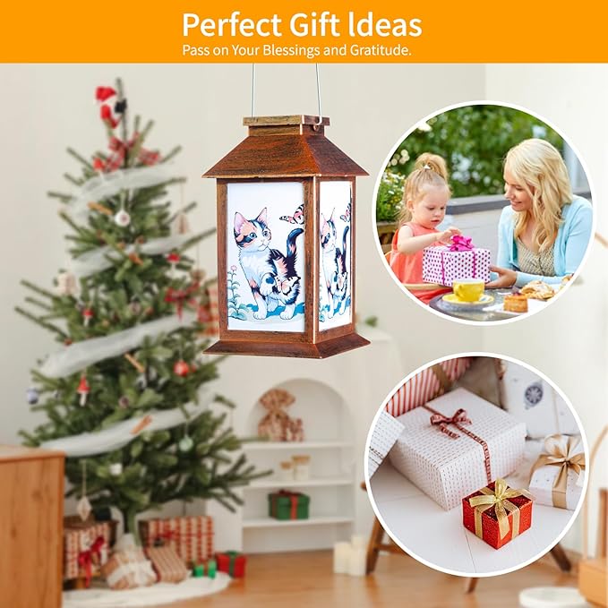Cat Lantern, Lover Gifts for Mom/Grandma/Women/Sister,Solar Light Gifts Solar Lanterns Outdoor Waterproof Fairy Lights Led Mason Jar Hanging Cat Lamps Decor for Garden Yard Patio