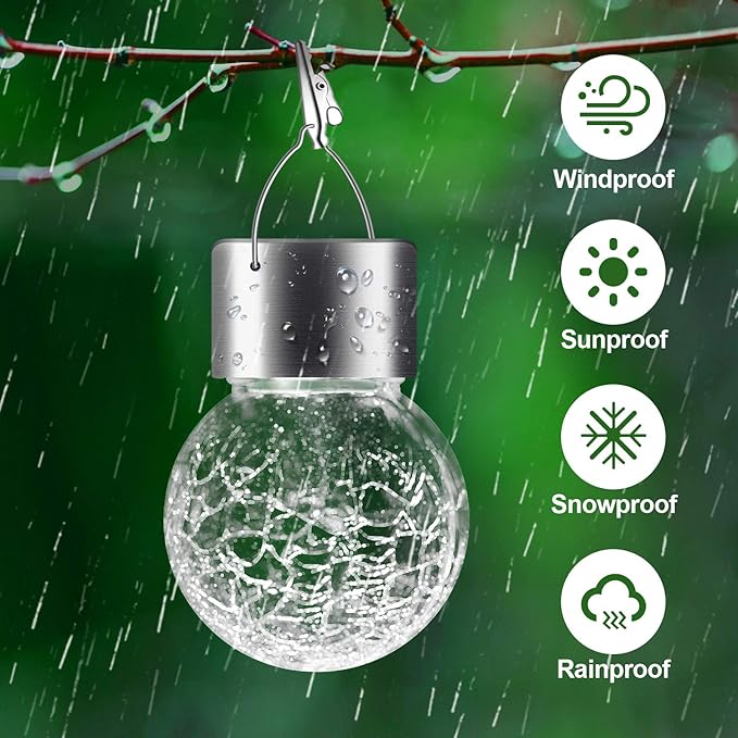 24-Pack Decorative Globe Solar Lanterns for Backyard, Waterproof LED
