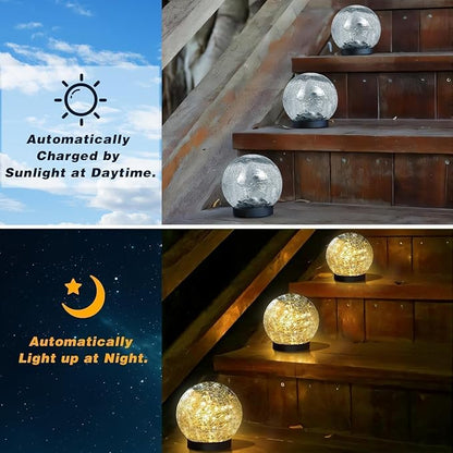Solar Garden Lights Outdoor Waterproof, 4 Pack 30 LEDs Cracked Glass Ball Light, Ground Landscape Garden Decor, Solar Globe Decorative for Pathway/Patio/Lawn/Yard (Warm White, 3.9")
