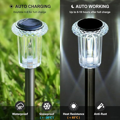 Solar Pathway Lights 10 Pack Christmas Solar Lights Outdoor Waterproof 6000K Cold White Yard Lighting, LED Stainless Steel Stake for Garden Outside Landscape Lawn Driveway Walkway Path